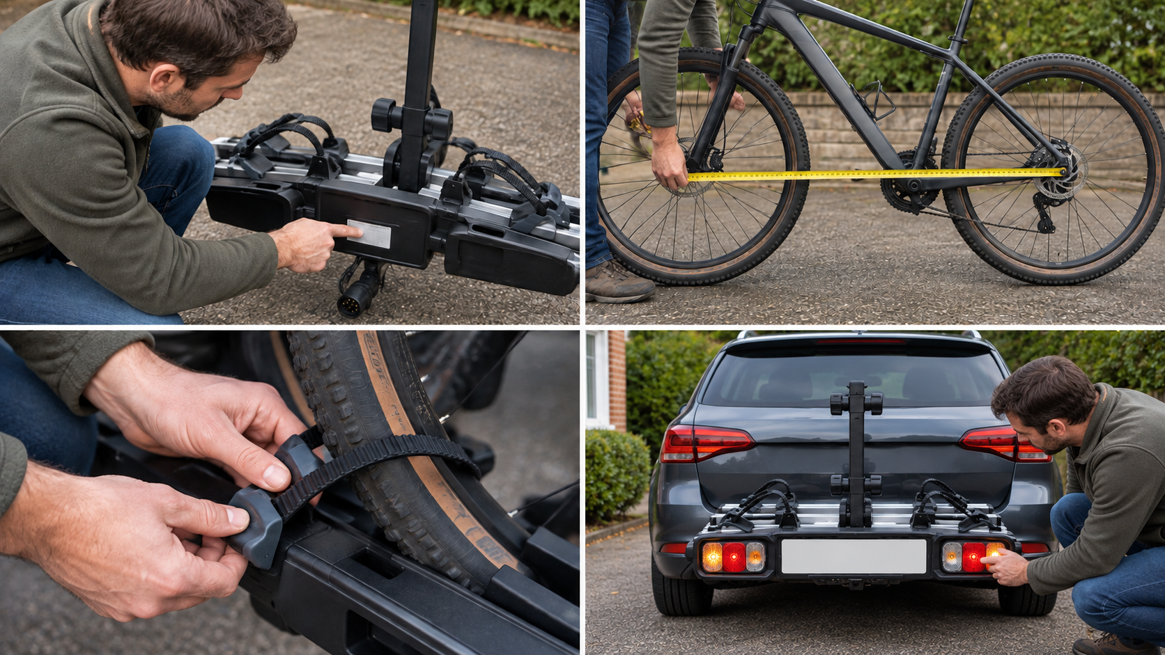 Person finding model label on unbranded bike carrier laid on a driveway